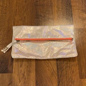 American Eagle Iridescent Metallic Fold-Over Clutch with Coral Zipper